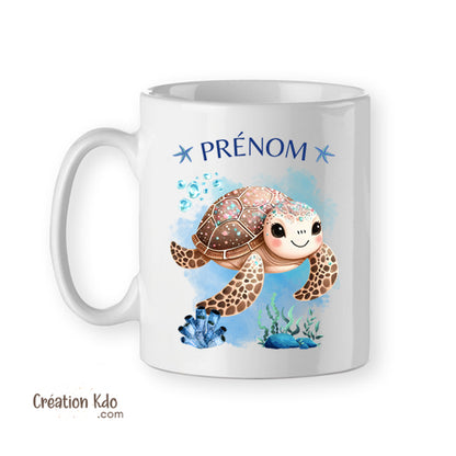 Mug tortue marine style aquarelle kawaii tasse en céramique, thème pastels