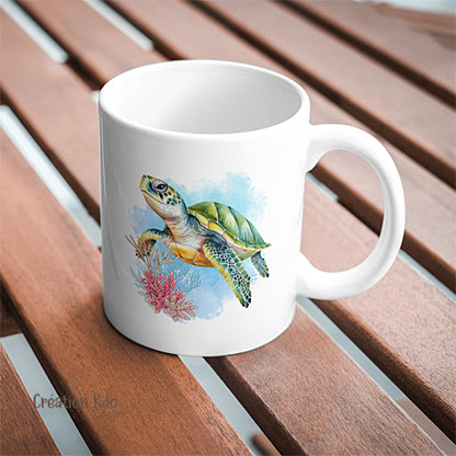 Mug tortue marine aquarelle tasse en céramique motif vie marine
