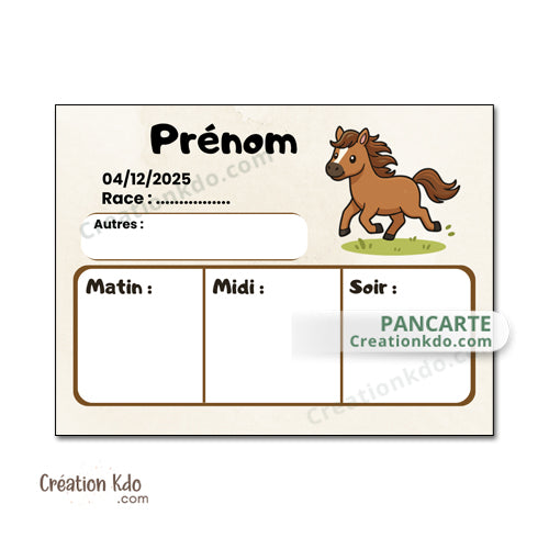 Panneau de Rations Personnalisé Plaque de box nourriture pour poneys et chevaux