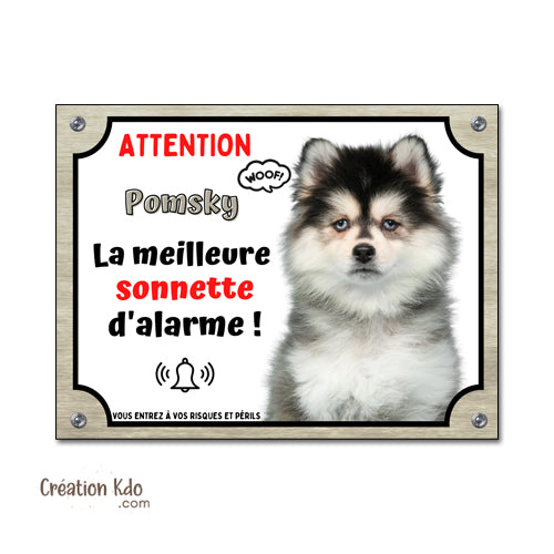 panneau Pomsky humour attention au chien husky nain portail plaque je monte la garde pancarte
