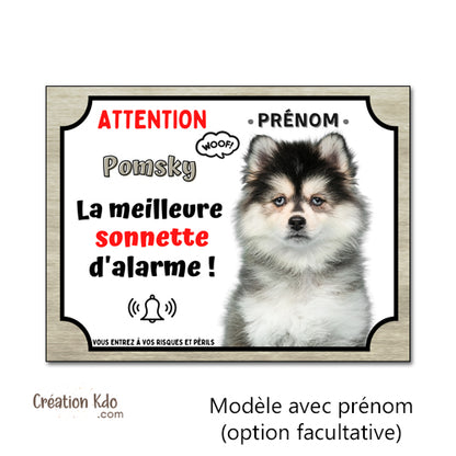 panneau Pomsky humour attention au chien husky nain portail plaque je monte la garde pancarte personnalisée