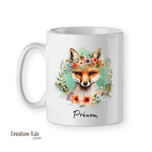 mug renard tasse floral animaux