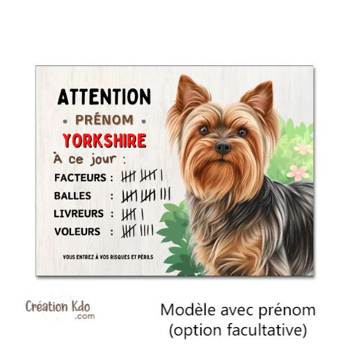 yorkshire je monte la garde plaque attention au chien panneau pancarte à ce jour nombre facteurs personnalisé