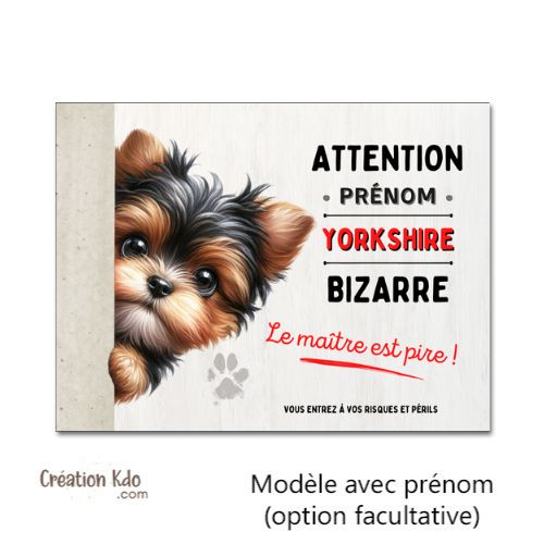 yorkshire je monte la garde plaque attention au chien humour panneau pancarte