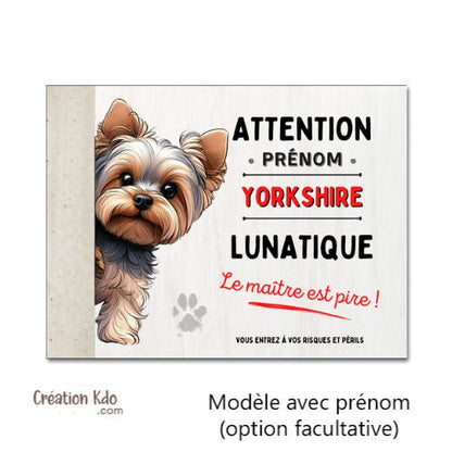yorkshire je monte la garde plaque attention au chien panneau pancarte lunatique personnalisé