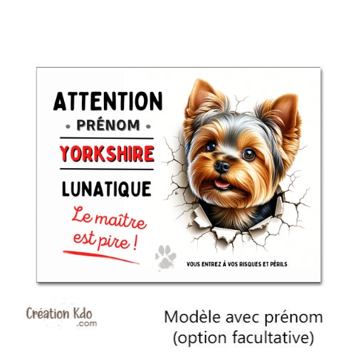 plaque yorkshire humour panneau je monte la garde pancarte chien lunatique à personnaliser