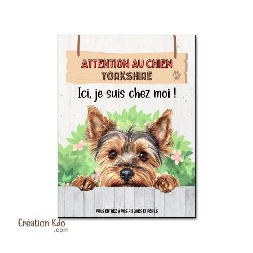 yorkshire je monte la garde plaque attention au chien panneau pancarte humour