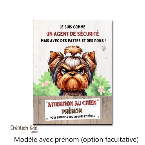 yorkshire boude je monte la garde plaque attention au chien panneau pancarte personnalisée prénom animaux de compagnie
