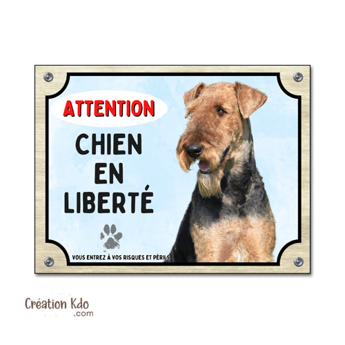 plaque airedale panneau je monte la garde pancarte chien en liberté portail