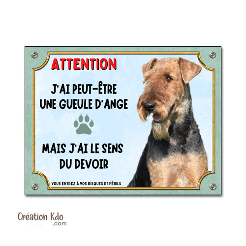 plaque airedale terrier j'ai peut etre une gueule d'ange humour panneau chien