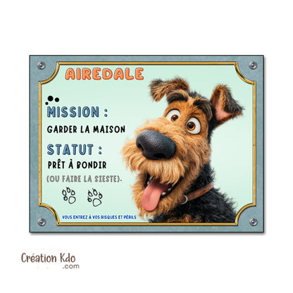 Plaque Airedale  Panneau portail version cartoon dessin animé