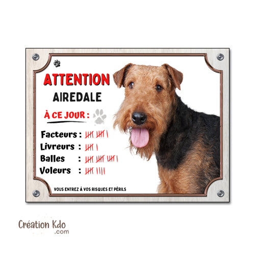plaque airedale panneau je monte la garde pancarte chien à ce jour humour portail
