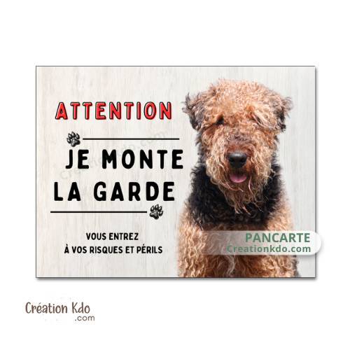 plaque attention au chien panneau airedale je monte la garde pancarte