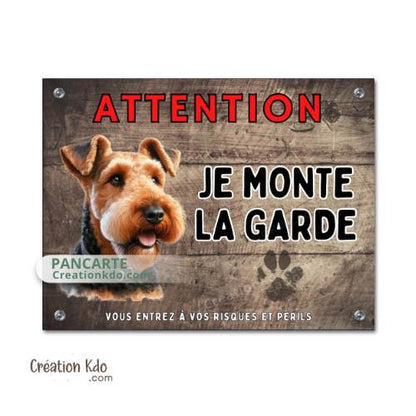 Plaque Attention Airedale Je monte la garde Panneau de portail pancarte personnalisée