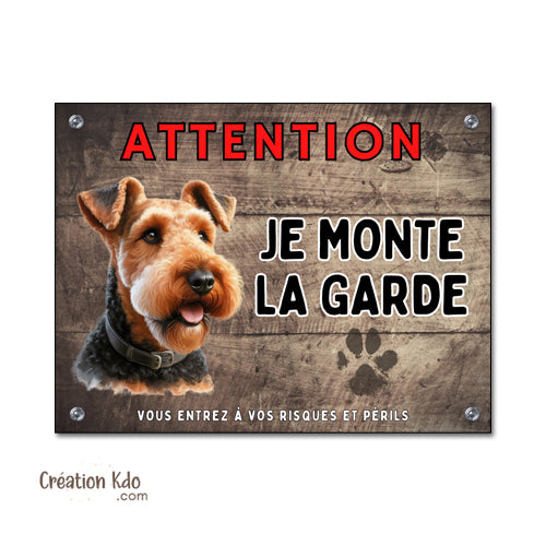 Plaque Attention Airedale Je monte la garde Panneau de portail pancarte personnalisée