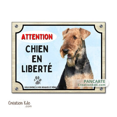 plaque airedale panneau je monte la garde pancarte chien en liberté portail