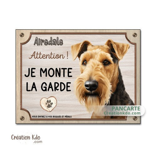 plaque attention au chien airedale terrier panneau portail je monte la garde pancarte