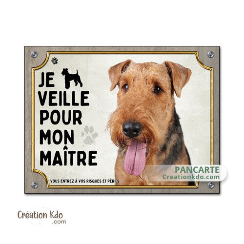plaque airedale je monte la garde panneau attention au chien portail veille pour mon maître