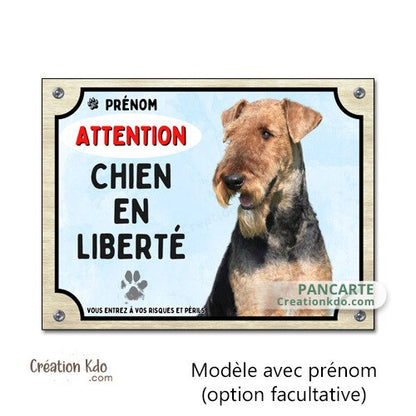 plaque airedale panneau je monte la garde pancarte chien en liberté portail