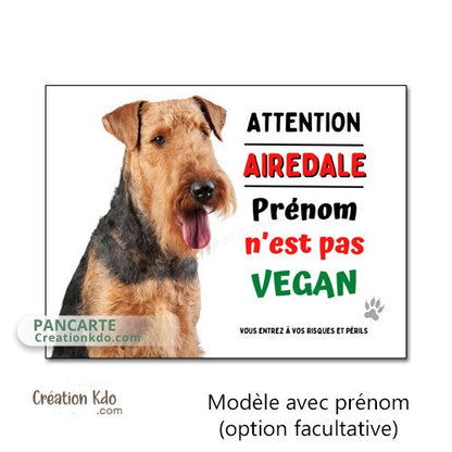 plaque airedale humour vegan panneau je monte la garde pancarte chien portail