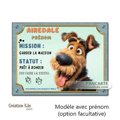 plaque airedale terrier humour panneau attention au chien je monte la garde pancarte