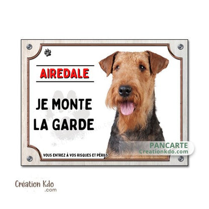 plaque attention au chien airedale panneau portail je monte la garde