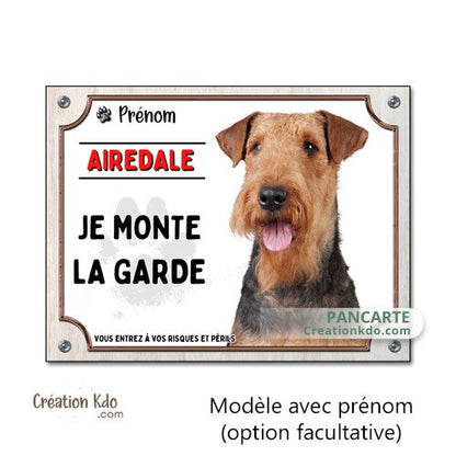 plaque attention au chien airedale panneau portail je monte la garde