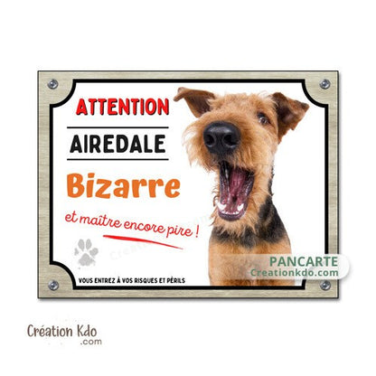 plaque attention au chien airedale bizarre humour panneau portail je monte la garde pancarte