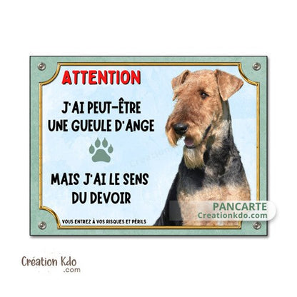 plaque airedale terrier j'ai peut etre une gueule d'ange humour panneau chien