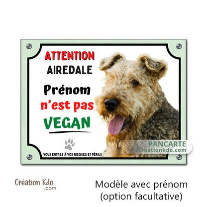 plaque attention au chien airedale pas vegan humour panneau portail je monte la garde pancarte