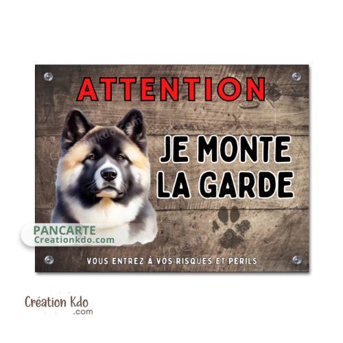 Plaque chien Akita américain Je monte la garde panneau portail pancarte en aluminium métal