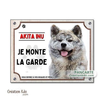 plaque attention au chien akita inu bringé roux je monte la garde panneau portail