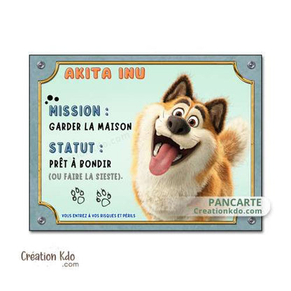 panneau akita inu roux humour cartoon je monte la garde plaque chien