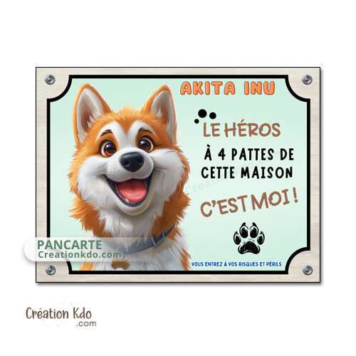 panneau akita inu roux humour cartoon je monte la garde plaque chien
