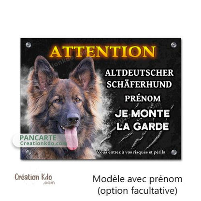 Plaque chien Altdeutscher Schäferhund "Je monte la garde" ancien type Berger Allemand panneau