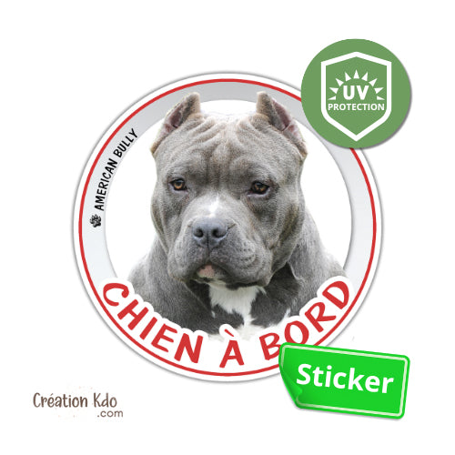 sticker american bully gris chien à bord photo autocollant voiture rond