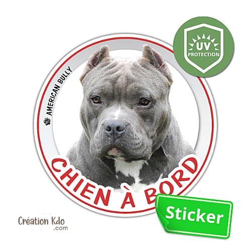 Sticker rond American Bully gris Chien à bord autocollant pour voiture