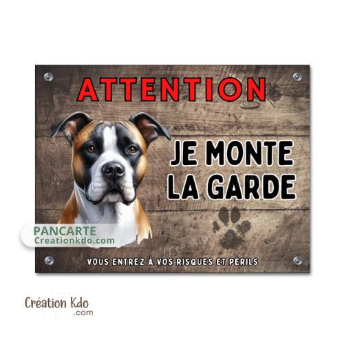Plaque American Staff Attention je monte la garde Panneau fond marron