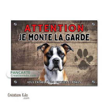 Plaque American Staff Attention je monte la garde en aluminium Panneau signale chien de catégorie