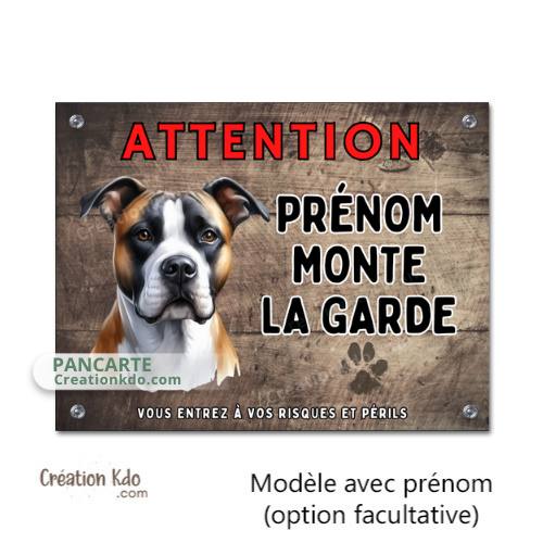 Plaque American Staff Attention je monte la garde Panneau fond marron