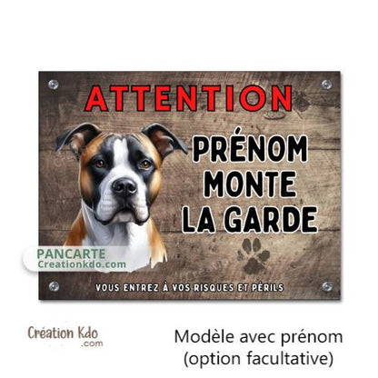 Plaque American Staff Attention je monte la garde Panneau fond marron