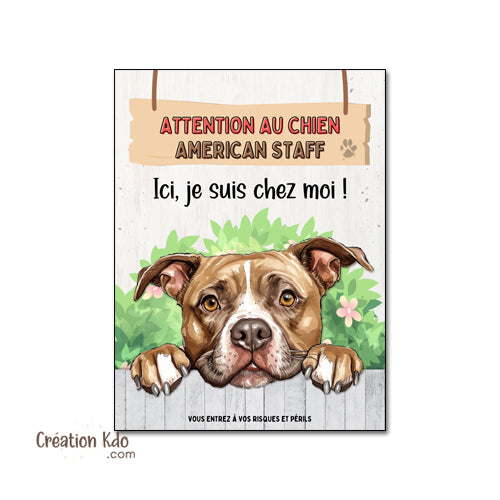 plaque american staff attention au chien panneau portail je monte la garde amstaff Staffordshire