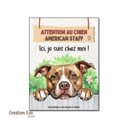 plaque american staff attention au chien panneau portail je monte la garde amstaff Staffordshire
