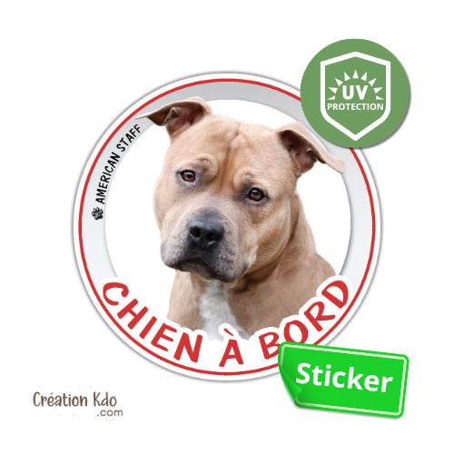 sticker american staff chien à bord photo autocollant voiture rond