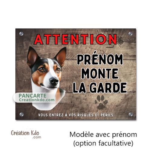 Plaque Basenji tricolore Attention Je monte la garde panneau portail pancarte