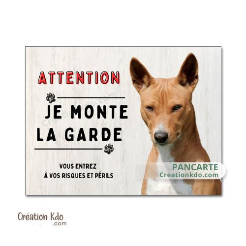 Plaque Basenji Attention Je monte la garde panneau portail pancarte