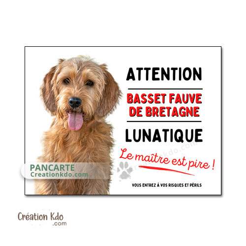 Basset fauve de Bretagne lunatique panneau attention au chien plaque je monte la garde pancarte