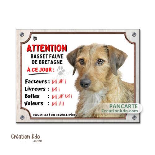 Basset fauve de Bretagne à ce jour panneau attention au chien plaque je monte la garde pancarte