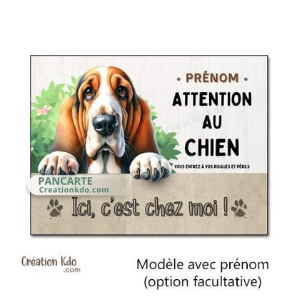 panneau je monte la garde basset hound humour plaque attention au chien