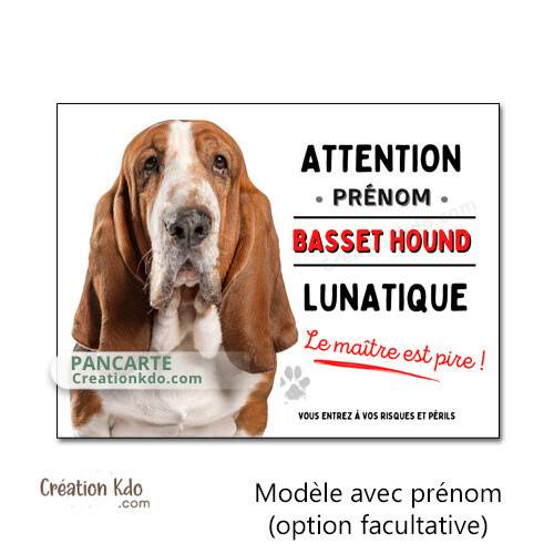 panneau je monte la garde basset hound humour lunatique plaque attention au chien